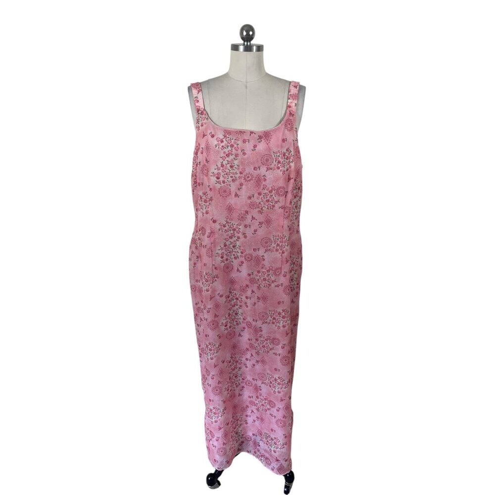 Sag Harbor Y2K Dress Womens 16P Pink Floral Long Sleeveless Cottage Fairy Boho